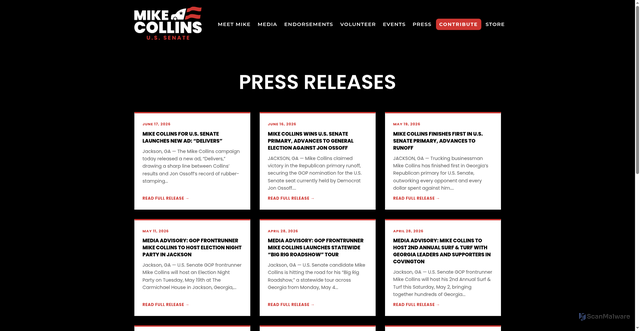 Security scan screenshot of https://mikecollinsga.com/press