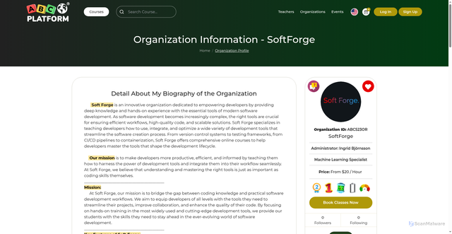 Security scan screenshot of https://abcplatform.com/organizations/profile/ABC523OR/SoftForge