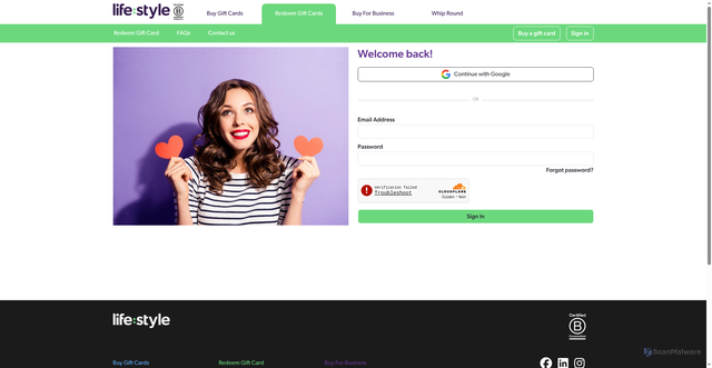 Security scan screenshot of https://redeem.lifestylegiftcards.co.uk