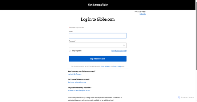 Security scan screenshot of https://pages.bostonglobe.com/login/