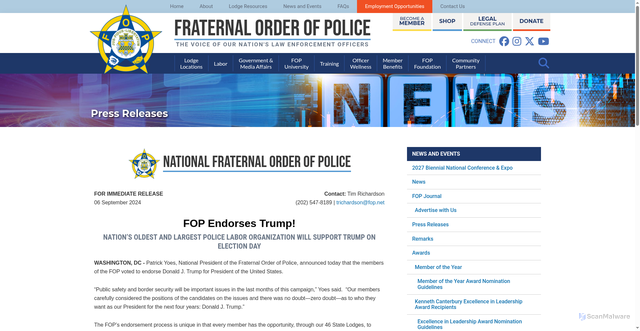 Security scan screenshot of https://fop.net/2024/09/fop-endorses-trump/