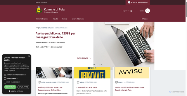 Security scan screenshot of https://www.comune.peia.bg.it/