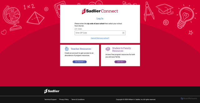 Security scan screenshot of https://sadlierconnect.com