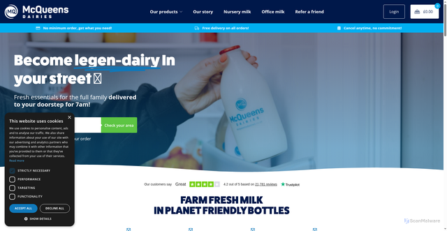 Security scan screenshot of https://mcqueensdairies.co.uk
