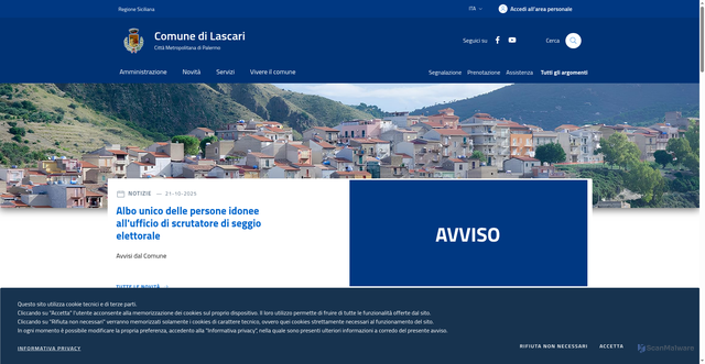 Security scan screenshot of https://www.comune.lascari.pa.it/