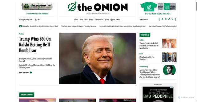 Security scan screenshot of https://theonion.com