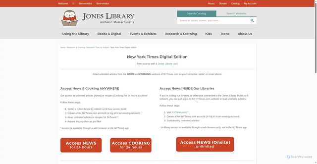 Security scan screenshot of https://www.joneslibrary.org/663/New-York-Times-Digital-Edition