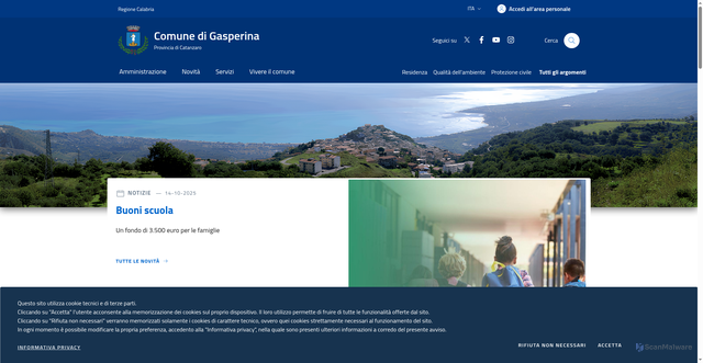 Security scan screenshot of https://www.comune.gasperina.cz.it/