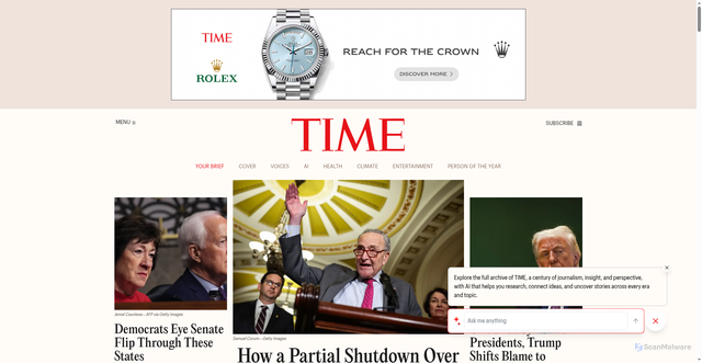 Security scan screenshot of https://time.com