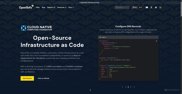 Security scan screenshot of https://opentofu.org