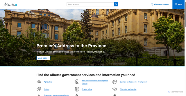 Security scan screenshot of https://alberta.ca