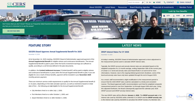Security scan screenshot of https://www.sdcers.org/