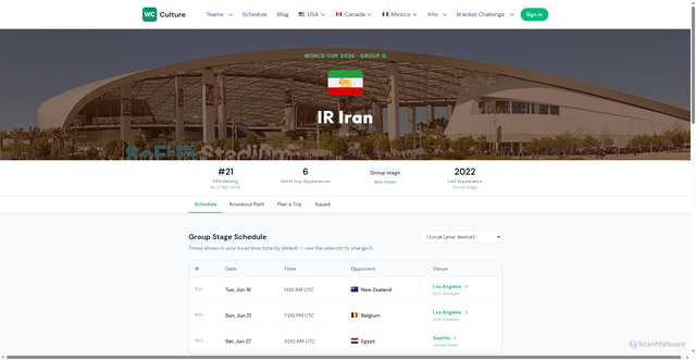 Security scan screenshot of https://wcculture.com/teams/ir-iran/