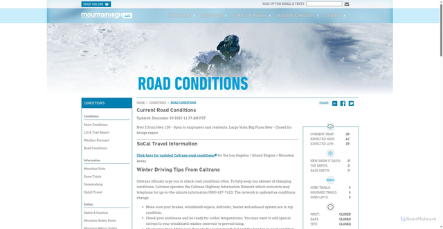 Security scan screenshot of https://www.mthigh.com/site/trails-and-conditions/conditions/road-conditions.html