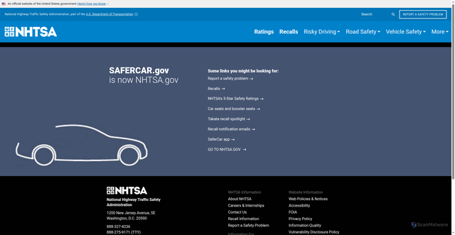 Security scan screenshot of https://safercar.gov