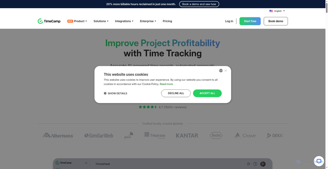 Security scan screenshot of https://timecamp.io