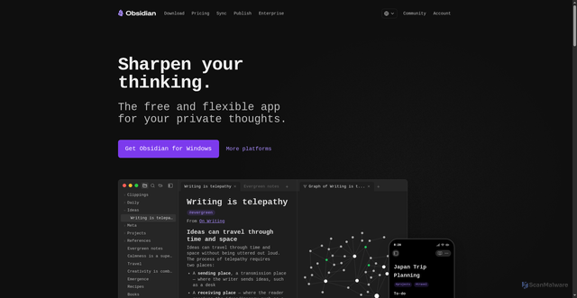 Security scan screenshot of https://sync-02.obsidian.md