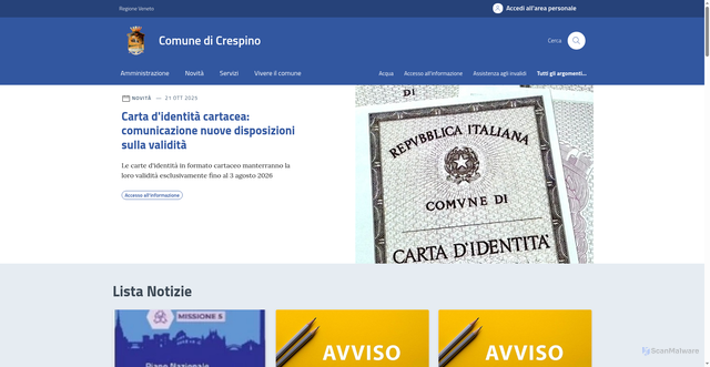 Security scan screenshot of https://www.comune.crespino.ro.it