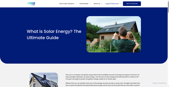 Security scan screenshot of https://axiasolarusa.com/home-solar-education/what-is-solar-energy/