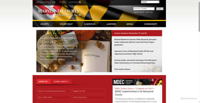 Security scan screenshot of https://www.courts.state.md.us/