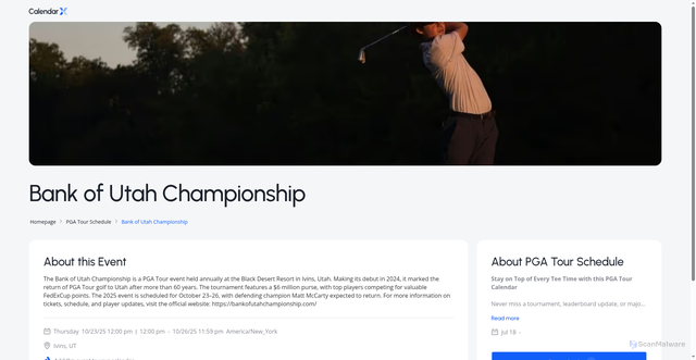 Security scan screenshot of https://www.calendarx.com/events/bank-of-utah-championship-2025