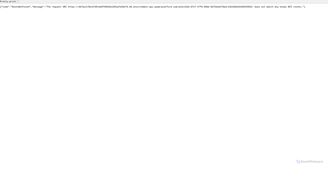 Security scan screenshot of https://default56c2fd5c4e8f495b812581afd26e79.8d.environment.api.powerplatform.com