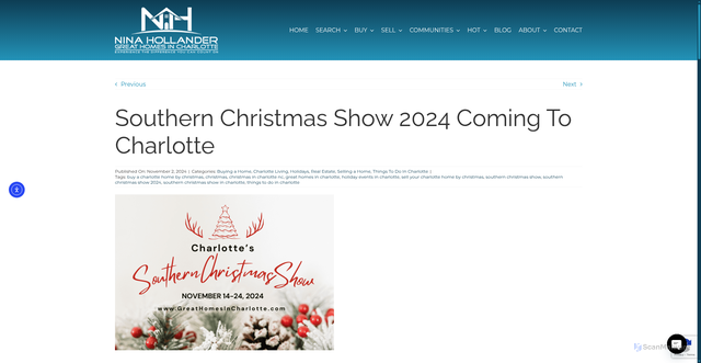 Security scan screenshot of https://www.greathomesincharlotte.com/southern-christmas-show-2024-coming-to-charlotte/