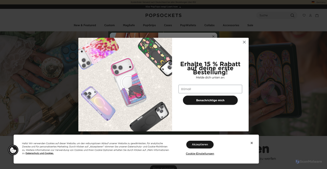 Security scan screenshot of https://popsockets.com