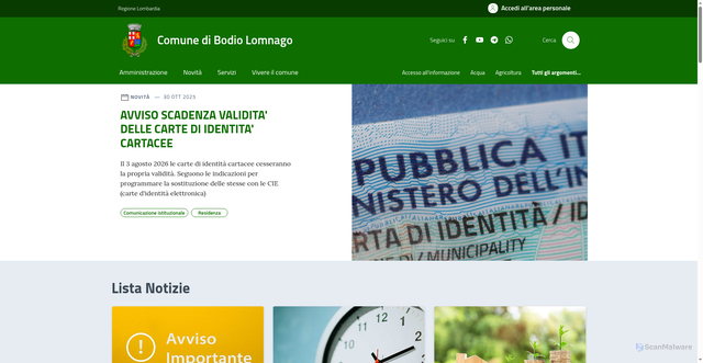 Security scan screenshot of https://www.comune.bodiolomnago.va.it