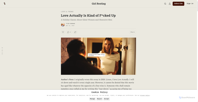 Security scan screenshot of https://tylerdonohue.substack.com/p/love-actually-is-kind-of-fcked-up