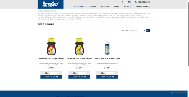 Security scan screenshot of https://online.thermospas.com/Test-Strips-s/28.htm