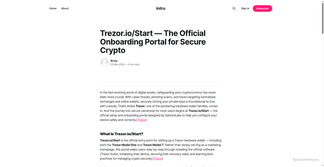 Security scan screenshot of https://intro-startd.ghost.io/trezor-enus/