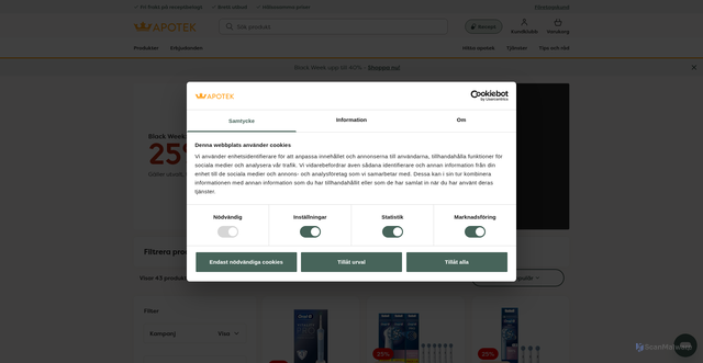 Security scan screenshot of https://www.kronansapotek.se/erbjudanden/oral-b-blackweek/?utm_source=idrelay&utm_medium=email&utm_campaign=2025_K11_Munvard_fysisk&utm_content=2025_K11_Munvard_fysisk