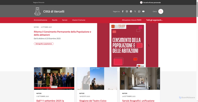 Security scan screenshot of https://www.comune.vercelli.it/
