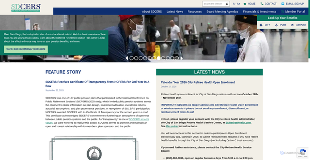 Security scan screenshot of https://www.sdcers.org/