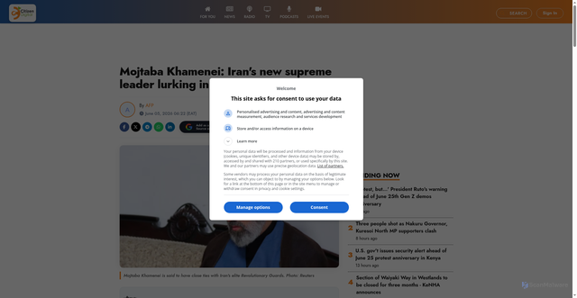 Security scan screenshot of https://citizen.digital/article/mojtaba-khamenei-irans-new-supreme-leader-lurking-in-the-shadows-n384013