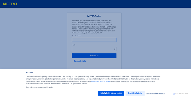 Security scan screenshot of https://distribucia.metro.sk
