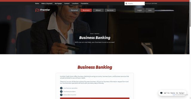 Security scan screenshot of https://frontiercreditunion.com/business/