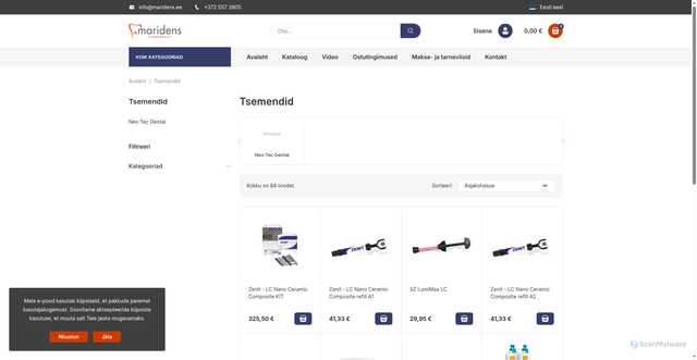 Security scan screenshot of https://maridens.ee/et/2412-tsemendid