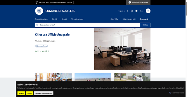 Security scan screenshot of http://www.comune.aquileia.ud.it