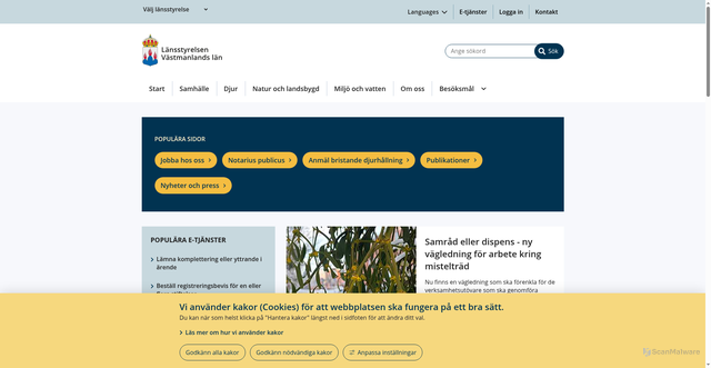 Security scan screenshot of https://www.lansstyrelsen.se/vastmanland