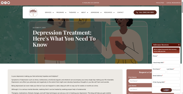 Security scan screenshot of https://relevancerecovery.com/blog/depression-treatment-heres-what-you-need-to-know/