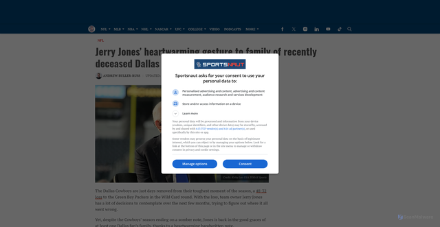 Security scan screenshot of https://sportsnaut.com/nfl/jerry-jones-heartwarming-gesture-dallas-cowboys-fan/