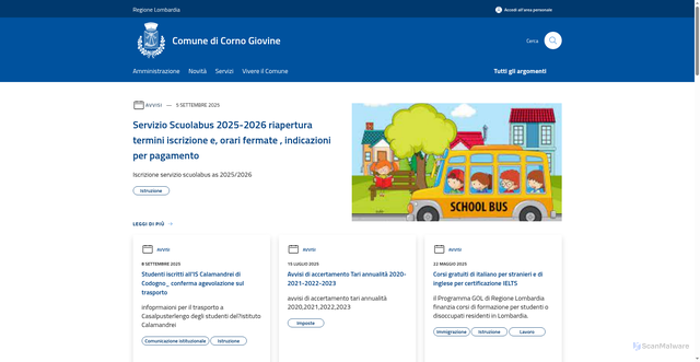 Security scan screenshot of https://www.comune.cornogiovine.lo.it/it