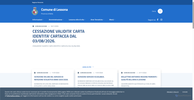 Security scan screenshot of https://www.comunelessona.it/