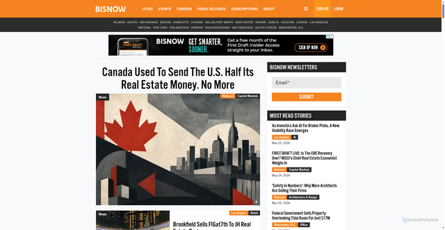 Security scan screenshot of https://web-tracker.bisnow.net