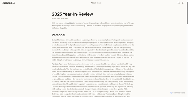 Security scan screenshot of https://richardl2003-github-io.pages.dev/posts/year-in-review-2025
