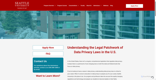 Security scan screenshot of https://onlinelaw.seattleu.edu/blog/data-privacy-laws-in-the-us/
