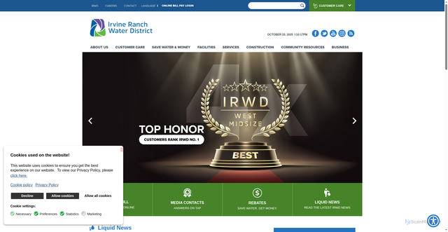 Security scan screenshot of https://www.irwd.com/