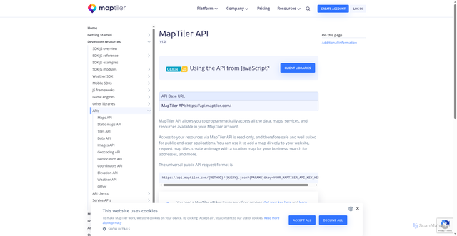 Security scan screenshot of https://api.maptiler.com/
